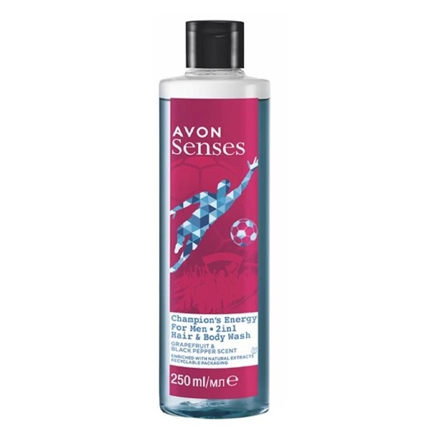 Erkaklar uchun shampun-dush geli Avon Senses Energiya chempiona 250 ml