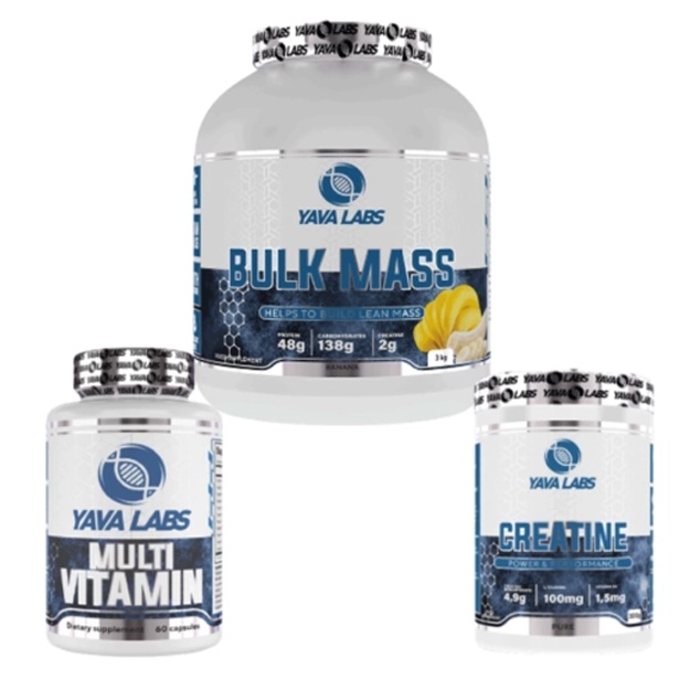 Massani oshiruvchi 3 kg, kreatin 300 g 60 ta portsiya, multivitaminli 60 kapsul