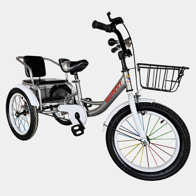 Velosiped BONVI 3 silindrli, bolalar uchun, orqa o‘rindiqli 16 VEL-107 Kulrang