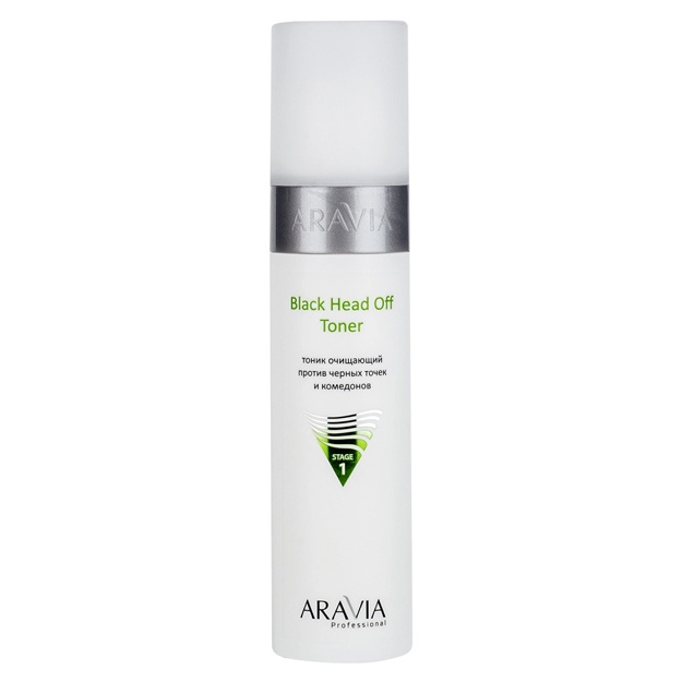 Yog‘li va muammoli teri uchun qora nuqta va komedonlarga qarshi tozalovchi tonik Aravia Professional Black Head Off Toner 250ml
