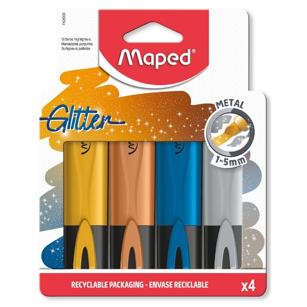 Yozuv markeri paetlar bilan (4rang to‘plami) Maped Glitter 742000