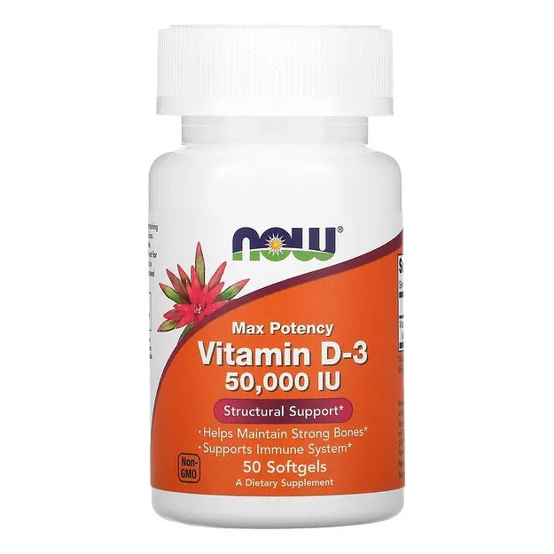 Vitamin D3, 50 000 ME, 50 kapsul Now foods