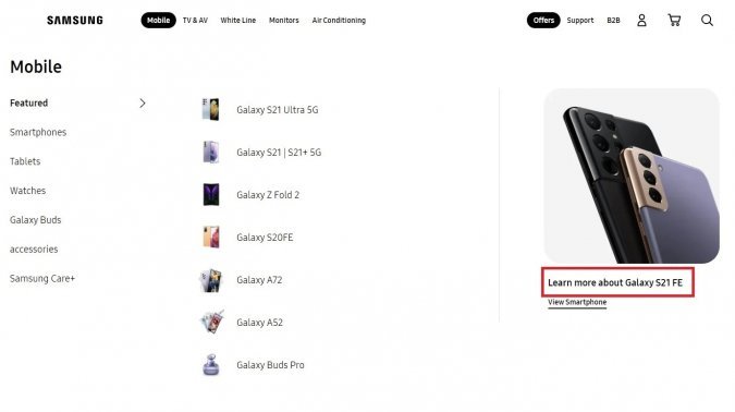 Samsung Galaxy S21 FE появился на официальном сайте