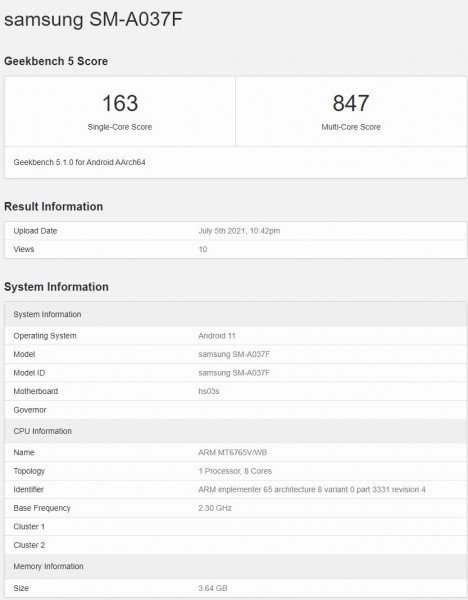 Неанонсированный Samsung Galaxy A03s протестировали в Geekbench